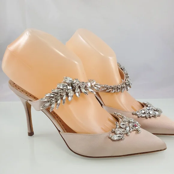 NWT$1,395 Manolo Blahnik Lurum 90 Crystal-embellished Satin Mules Heels Sz 37 - Picture 9 of 16